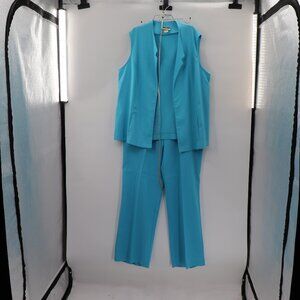 Vintage 1970s Plus Size  Blue Vest and Pant Set with Belt